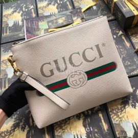 Gucci Tumbled Silk Screen Webbing Clutch White 572770