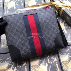 Gucci Plaid Webbing Leather Handbag Black 523603
