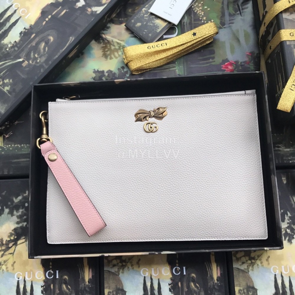 Gucci Metal Rivet Butterfly Clutch White 524299