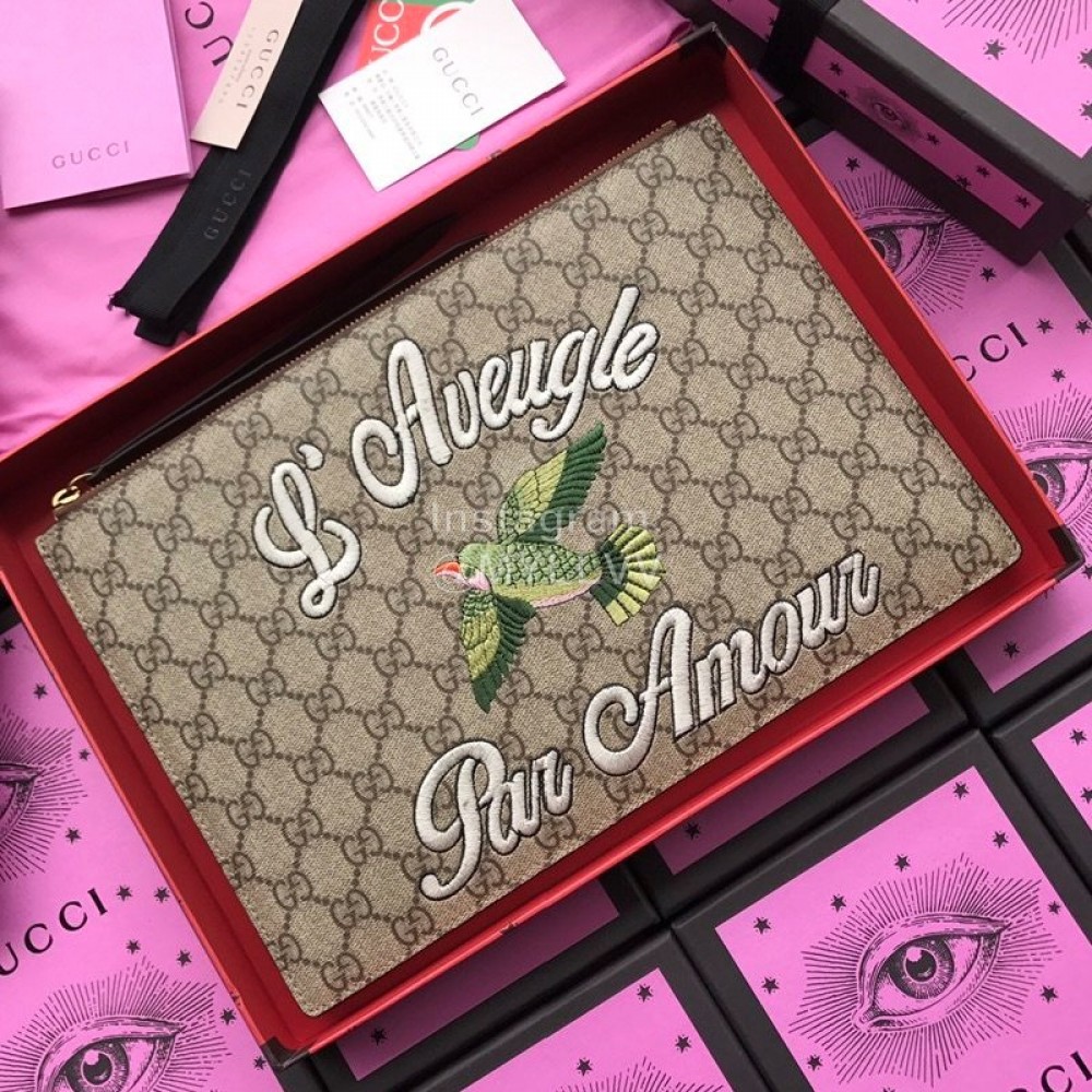 Gucci Bird Embroidered Handbag Coffee Color 431416