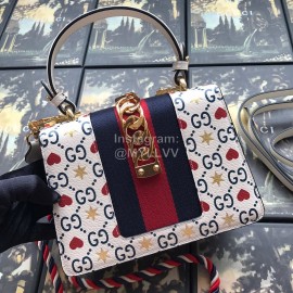 Gucci Sylvie Red Heart Leather Mini Bag White 470270