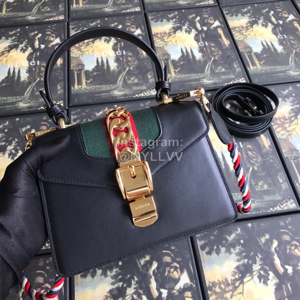 Gucci Sylvie Leather Mini Bag Black 470270