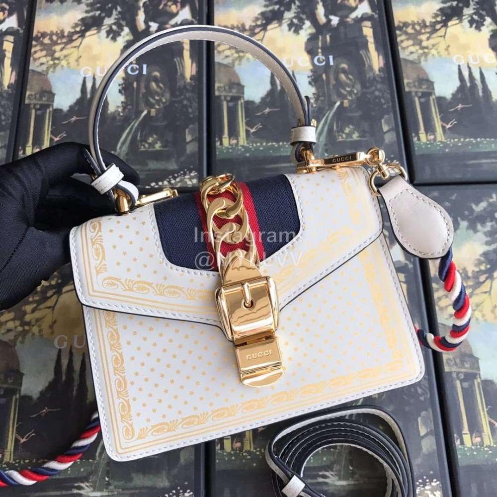 Gucci Sylvie Leather Mini Bag White Gold 470270