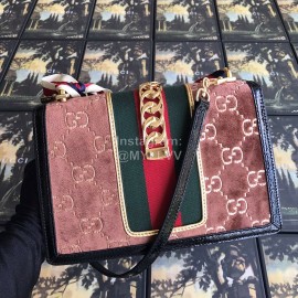 Gucci Sylvie Butterfly Print Small Shoulder Bag Plush Coffee Color 524405