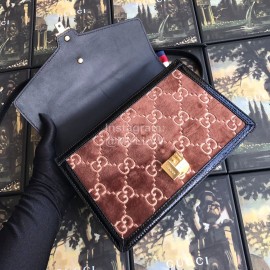 Gucci Sylvie Butterfly Print Small Shoulder Bag Plush Coffee Color 524405