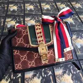 Gucci Sylvie Butterfly Print Small Shoulder Bag Plush Coffee Color 524405