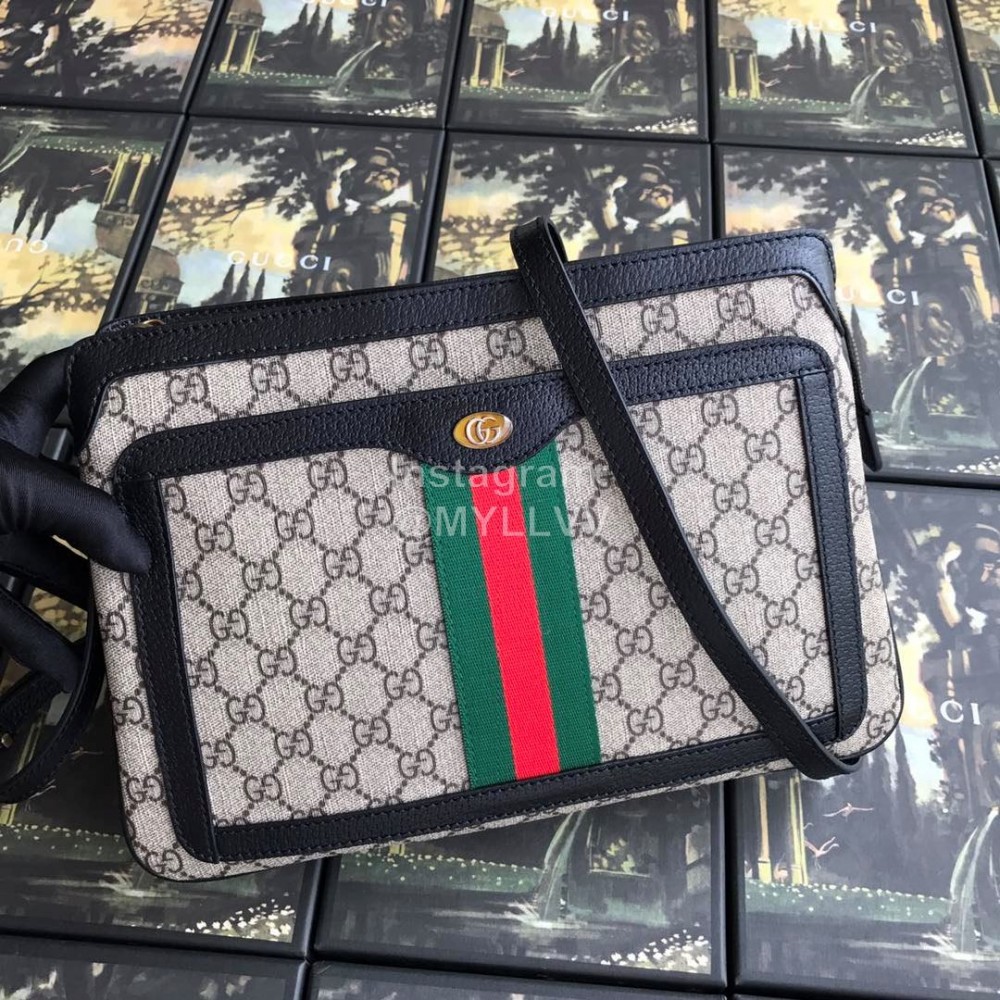 Gucci Butterfly Print Plaid Ribbon Crossbody Bag Black 523354
