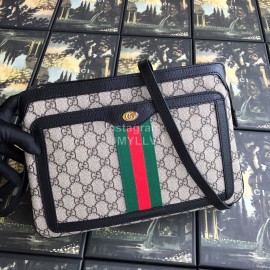 Gucci Butterfly Print Plaid Ribbon Crossbody Bag Black 523354
