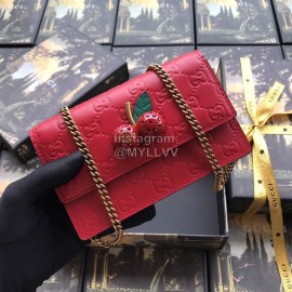 Gucci Three-Dimensional Cherry Embossed Cowhide Chain Bag Red 481291