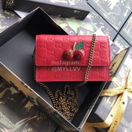 Gucci Three-Dimensional Cherry Embossed Cowhide Chain Bag Red 481291