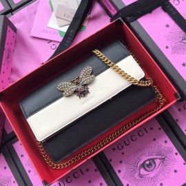 Gucci Bee Glass Beads Cowhide Chain Bag Black And White 476079