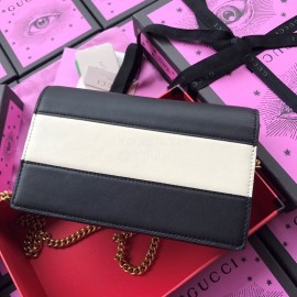 Gucci Bee Glass Beads Cowhide Chain Bag Black And White 476079