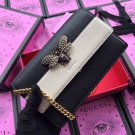 Gucci Bee Glass Beads Cowhide Chain Bag Black And White 476079