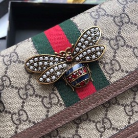 Gucci Bee Glass Beads Cowhide Chain Bag Coffee Color 476079