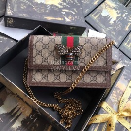 Gucci Bee Glass Beads Cowhide Chain Bag Coffee Color 476079