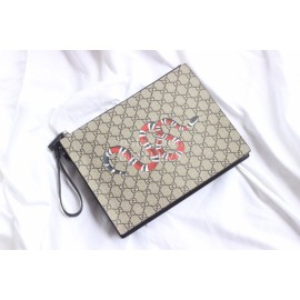 Gucci Snake Print Leather Clutch Coffee Color 547613