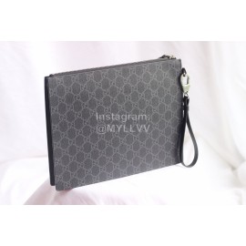 Gucci Wolf Print Cowhide Clutch Coffee Color 547613