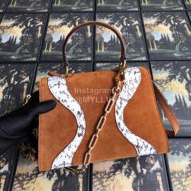 Gucci Wolf Head Snake Pattern Frosted Handbag Brown 497996