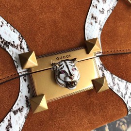 Gucci Wolf Head Snake Pattern Frosted Handbag Brown 497996