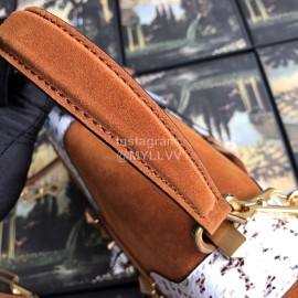 Gucci Wolf Head Snake Pattern Frosted Handbag Brown 497996