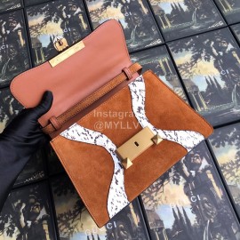 Gucci Wolf Head Snake Pattern Frosted Handbag Brown 497996