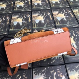 Gucci Wolf Head Snake Pattern Frosted Handbag Brown 497996