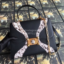 Gucci Wolf Head Snake Print Leather Handbag Black 476435