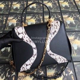 Gucci Wolf Head Snake Print Leather Handbag Black 476435