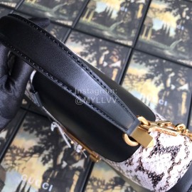 Gucci Wolf Head Snake Print Leather Handbag Black 476435