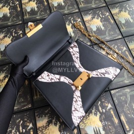 Gucci Wolf Head Snake Print Leather Handbag Black 476435