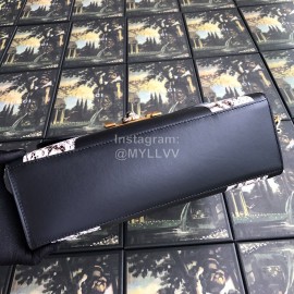 Gucci Wolf Head Snake Print Leather Handbag Black 476435