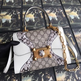 Gucci Wolf Head Snake Pattern Leather Handbag White 497996