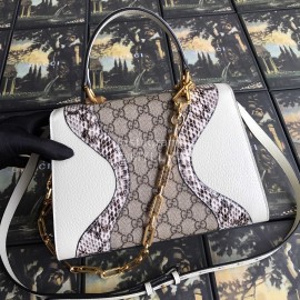 Gucci Wolf Head Snake Pattern Leather Handbag White 497996