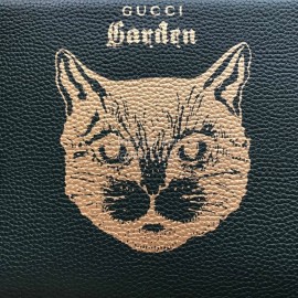 Gucci Bronzing Cat Head Cowhide Handbag Dark Green 516928