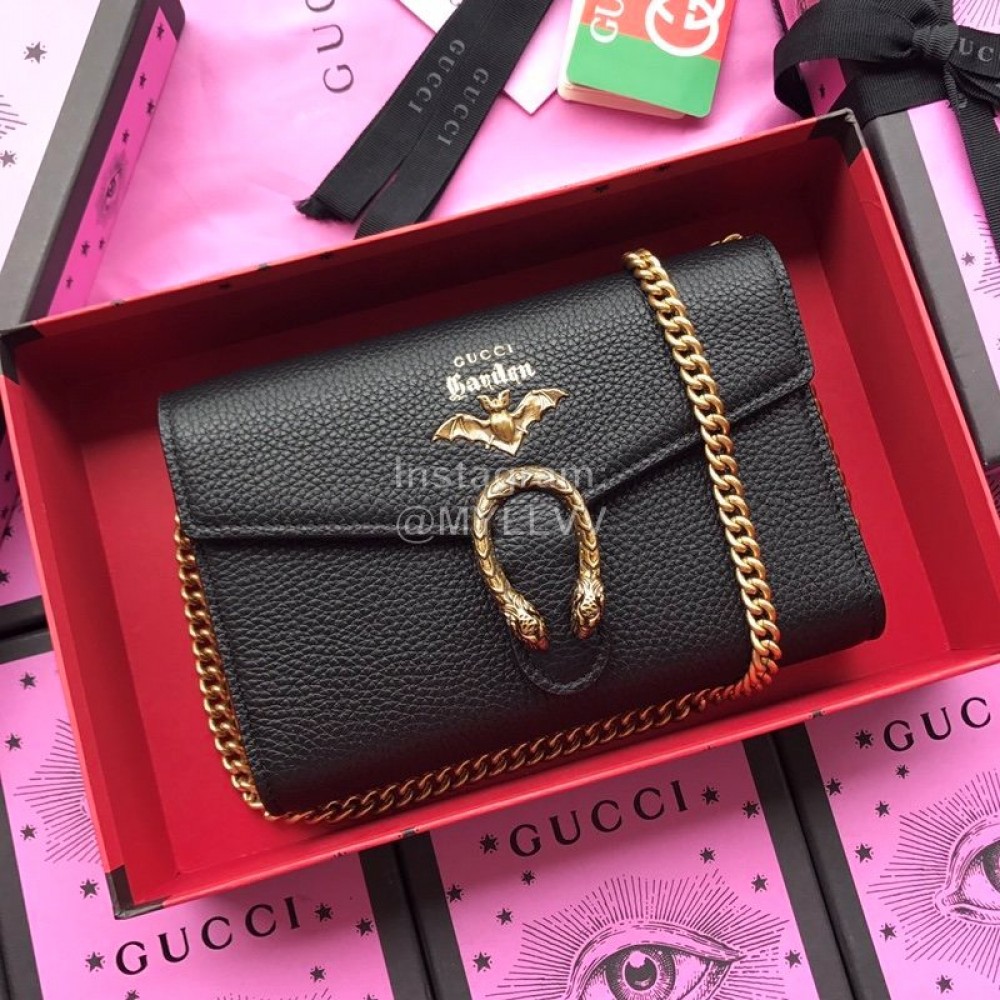Gucci Bronzing Bat Leather Chain Bag Black 516931
