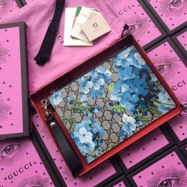 Gucci Biooms Blue Flower Zipper Handbag Blue 411691