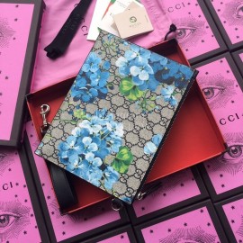 Gucci Biooms Blue Flower Zipper Handbag Blue 411691