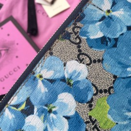Gucci Biooms Blue Flower Zipper Handbag Blue 411691