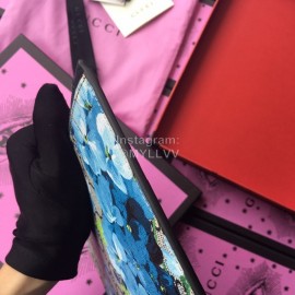 Gucci Biooms Blue Flower Zipper Handbag Blue 411691