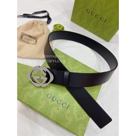 Gucci Leather Silver Square Interlocking 38mm Belts