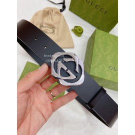 Gucci Leather Silver Square Interlocking 38mm Belts