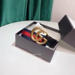Gucci Classic Red Blue Ribbon Calf Gold Metal Buckle 4cm Belts 