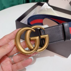 Gucci Classic Red Blue Ribbon Calf Gold Metal Buckle 4cm Belts 