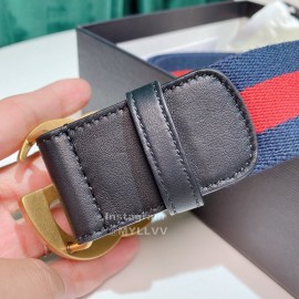 Gucci Classic Red Blue Ribbon Calf Gold Metal Buckle 4cm Belts 