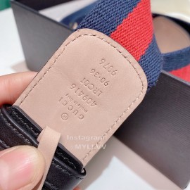 Gucci Classic Red Blue Ribbon Calf Gold Metal Buckle 4cm Belts 