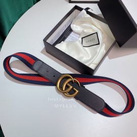Gucci Classic Red Blue Ribbon Calf Gold Metal Buckle 4cm Belts 