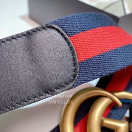 Gucci Classic Red Blue Ribbon Calf Gold Metal Buckle 4cm Belts 