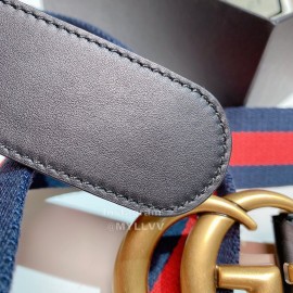 Gucci Classic Red Blue Ribbon Calf Gold Metal Buckle 4cm Belts 