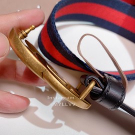 Gucci Classic Red Blue Ribbon Calf Gold Metal Buckle 4cm Belts 