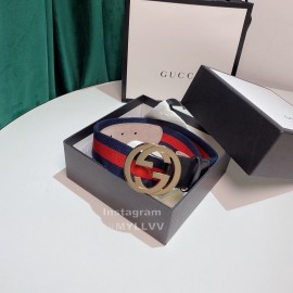 Gucci Classic Red Blue Ribbon Calf Metal Buckle 4cm Belts 